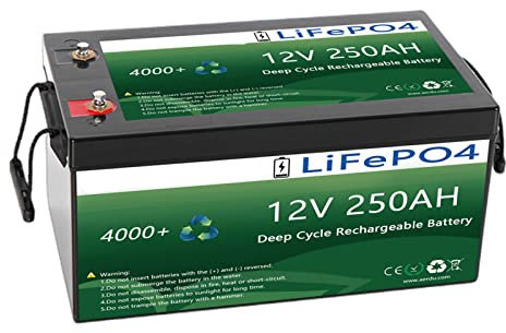 TGHY Batterie Lithium 12V 250Ah Plus, Batterie LiFePO4 Rechargeable avec BMS 200A, 4000-6000+ Cycles, pour Camping-Car, Hors-Réseau, Van, Caravane,12v250ah