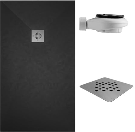 SOULHOME Piatto doccia- Resina -Gel Coat -Texture liscia/pietra -Antiscivolo -Colore Nero - 170X70- Extra piatto 3cm. Standard