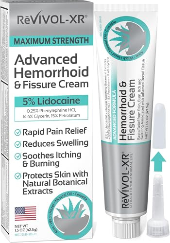 REVIVOL-XR Advanced Hemorrhoid Treatment. 5% Lidocaine + Shrinks + Protects Skin + Aloe + Witch Hazel + Botanicals, 1.5 oz Tube, Temporary Relief of Pain, Itching & Burning. Made in USA