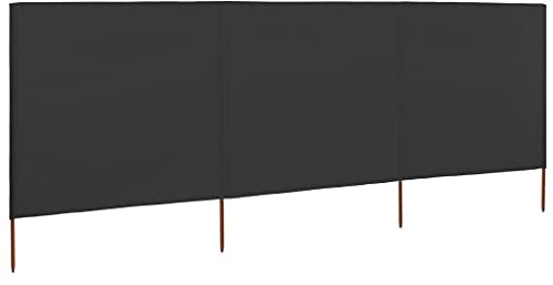 Homgoday Brise-vent, écran anti-vent pliant à 3 panneaux, 400x120 cm, tissu non tissé avec piquets en bois, pour camping, plage, caravane et activités de plein air