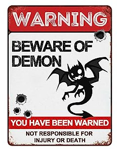 BAIWIFE Beware of Demon Signs 30,5 x 40,6 cm Vintage-Metall-Warnschilder über Dämonen-Aktivitätsbereiche für Außenbereiche Zäune Höfe Garten