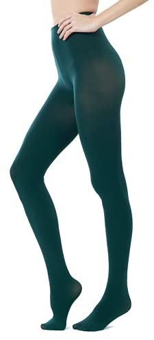 HeyUU - Medias de colores semiopacas para mujer, 80 DEN, medias de compresión de microfibra, verde oscuro, XXL-3XL