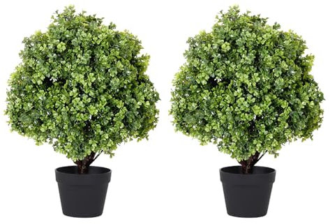 THE BLOOM TIMES Buchsbaum-Pflanzen für den Außenbereich, 61 cm, UV-beständig, künstliche Grünsträucher und Sträucher für die Veranda, 2 Stück, 61 cm