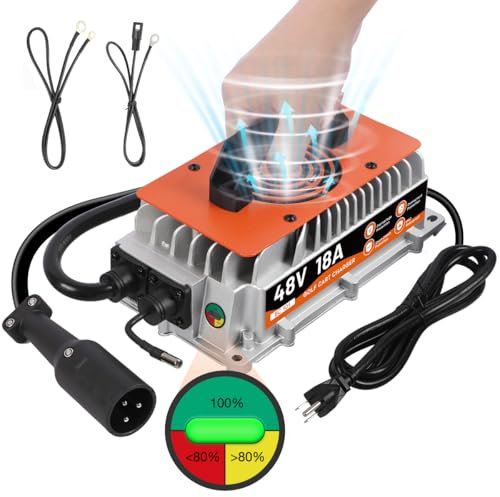 Golf Cart Charger 48 Volt Golf Cart Battery Charger 18A Club Car Charger Waterproof 48 Volt Battery Charger for Golf Cart 1995 Up,with 7 Protection System,Visual Charging Club Car 48v Charger