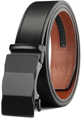 JUKMO Gürtel Herren, Ledergürtel Ratsche Automatikschließe, 35mm Breit Gürtel (Drei Oberflächen - Schwarz, L-106cm to 115cm Taille Verstellbar (Länge 135cm))