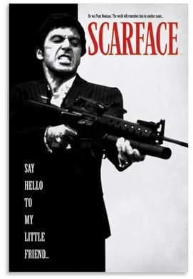 EKoKim Filmposter (Tony Montana – Say Hello to My Little Friend), dekoratives Gemälde, Leinwand-Wandposter und Kunstdruck, modernes Familienschlafzimmer-Dekor-Poster, 20 x 30 cm