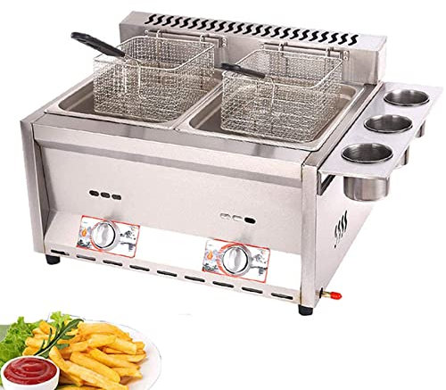 AOKLEY Freidora de Gas propano Grande de Escritorio,freidora Profunda de Acero Inoxidable Pollo y Papas Fritas de Gran Capacidad Freidora de Gas para Exteriores,freidora Doble con Cesta