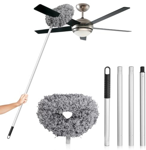 Ceiling Fan Cleaner Duster High Ceiling Extended Fan Blade Cleaner from 13 to 50 Inch Reusable Microfiber Ceiling Fan Duster with Extension Handle for Furniture Bookshelves Wall Door (Gray)