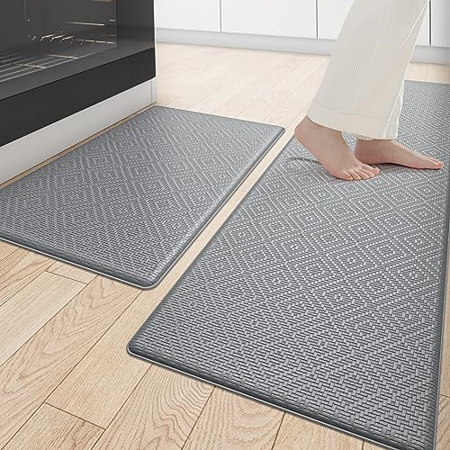 DEXI Küchenläufer 2 Stück, Küchenteppich Waschbar rutschfest, PVC Abwischbar Küchenmatte mit Ölfest und Wasserdicht, Gummirücken Teppich küche - 44x75cm + 44x150cm, Grau