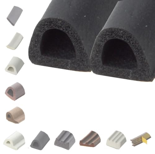 BRESKO 6-100 m Fensterdichtung Selbstklebend Dichtung Gummidichtung Epdm Türdichtung Dichtband Gummi Fenster Profil Abdichtung Dichtungsprofil (D - 14x12 mm - schwarz, 2 x 5 m (10 m))