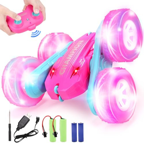 REMOKING Ferngesteuertes Auto Spielzeug ab 3 4 56 7 8 9 Jahre Junge Mädchen, 2.4Ghz RC Drift Car mit LED Blinken, Weihnachten Geburtstags Geschenke für Kinder, Indoor/Outdoor Alles Gelände (Rosa)