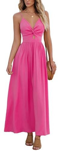 CUPSHE Robes d'été pour Femmes Col en V Cachemire sans Manches Occasionnel Couper Front tordu Robes de Plage Maxi