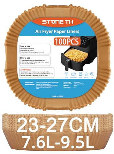 Stone TH Air Fryer Paper Liners, 100PCS - 9 Inch Square Disposable Airfryer Parchment Paper Liners Accessories Compatible with 7.6L-9.5L Air Fryer