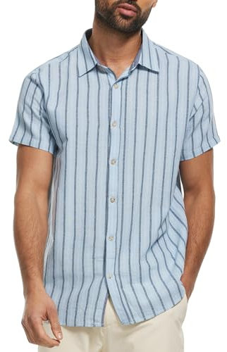 Indicode Herren INLingo Kurzarmhemd aus Baumwoll-Mix | Herrenhemd gestreift Kurzarm Hemd Alaska Blue, L