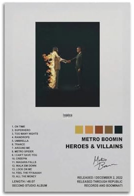 Metro Boomin Album-Poster, Kunstdekoration, Wandposter, Dekoration, Innenposter, Druckdekoration, Bar, Restaurant, Dekoration, Ästhetik, Poster, Wohnzimmer, Poster, 30 x 45 cm, ungerahmter Stil
