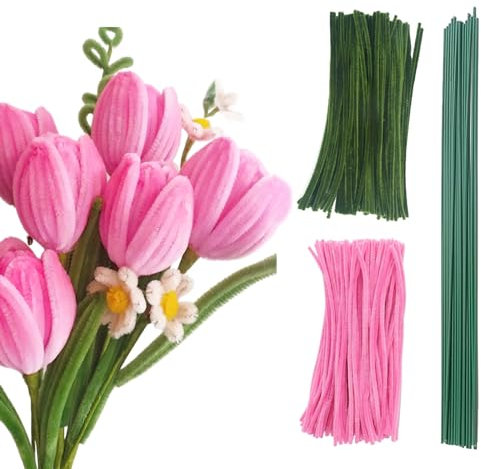 Landrain 200 Stück Pfeifenreiniger Blumen Set, Pfeifenputzer zum Basteln, Pipe Cleaner