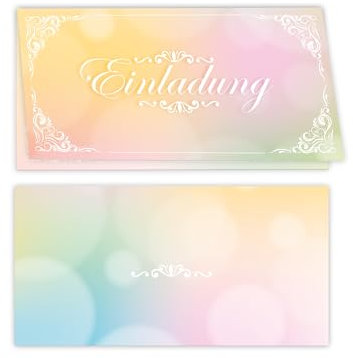 25 Einladungskarten für Hochzeit, Standesamt, Geburtstag, Konfirmation, Kommunion, Jugendweihe, Taufe, Geburtstag, Jubiläum. Klappkarten DIN lang (21 x 10,5 cm). Elegantes Design zarter Farbverlauf