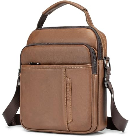 SPAHER Umhängetasche Herren Groß Handtasche Wasserdicht Tasche Leder Messenger Bag Crossbody Reise Arbeitstasche Schultertasche Herrentasche Zum Umhängen für 11 IPad Braun
