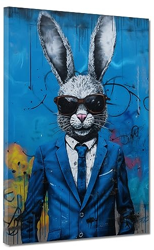 Hase im Anzug Pop Art Leinwandbild Wandbild Kunstdruck XL Deko Größe 75x100x2cm