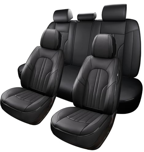 MINGBRON Car Seat Cover Full Set, Leather Car Seat Cover, Waterproof Seat Covers, Car Seat Cushion, Nappa Leather Seat Covers Car Seat Protector Universal Fit Most Cars Black