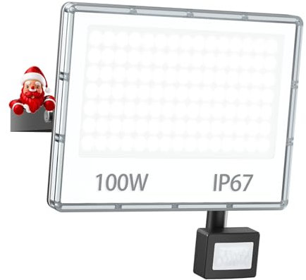 YIQIBRO 100W Projecteur LED Exterieur Detecteur de Mouvement 1 Pièces - 10000LM IP67 Étanche Spot LED Extérieur Detecteur de Mouvement, 7000K Blanc Froid Eclairage Exterieur avec Détecteur Jardin