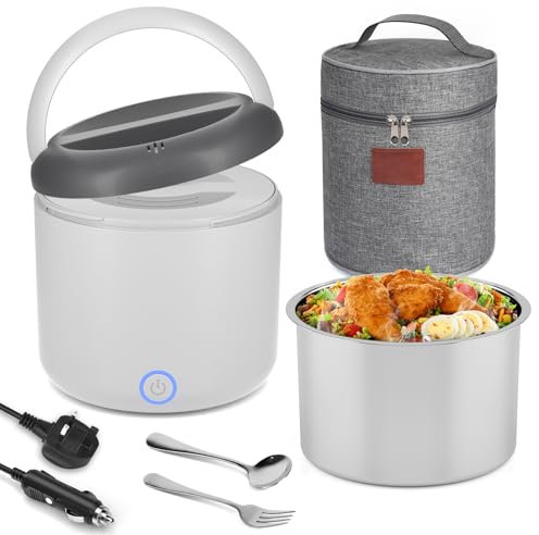 Monteka 100W Electric Lunch Box for Adults, Warming Soup & Meal, 1.2L Removable Lunch Container, Spill-Free, Dishwasher-Safe, 12V/24V/230V 3-in-1 Heated Lunch Box for Car Truck Office, Gifts for Lover