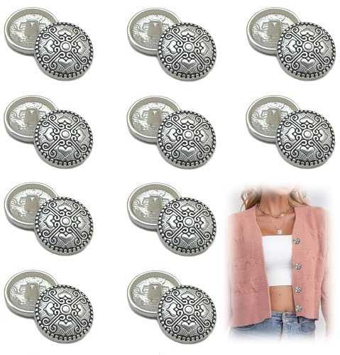 XCSJ 20 Stück Knöpfe Metall Vintage Metallknöpfe Ösenknöpfe Vintage Antike Metall Blazer Knöpfe Metall Blazer Knöpfe Rund Metallknöpfe für Mantel, Blazer,Hemd, Jacke,Uniform (Silber-2)