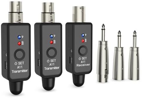 INGPARTNER A11-2 2,4GHz Drahtloses Mikrofon-System – Transmitter & Receiver mit 4 Kanälen, Plug-on XLR-Adapter, geeignet für dynamische/Kondensatormikrofone, Audiomixer, DSLR-Kamera, PA-System