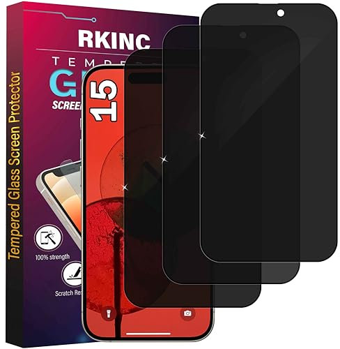 RKINC 3 Stück, Sichtschutz Panzerglas für iPhone 15 / iPhone 15 Pro 6.1-Inch, Anti-Spähen Panzer Schutz Glas HD Displayschutzfolie, 0,33 mm kratzfest, splitterfrei, blasenfre