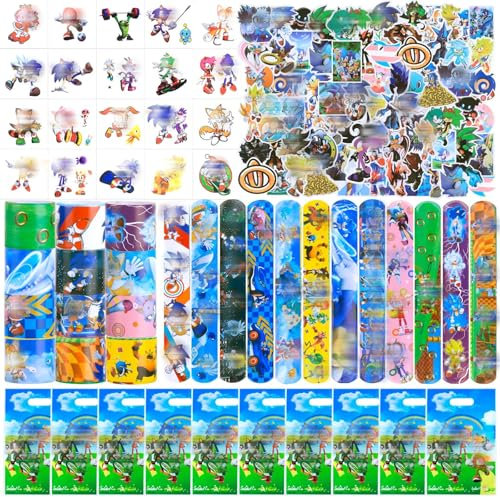 92 Pcs Mitgebsel Kindergeburtstag, Geburtstagsdeko Geburtstag Party Deko 12 Schnapparmband 10 Geburtstagstüten 20 Tattoo 50 Aufkleber Zubehör Gadget Give Aways für Kinder
