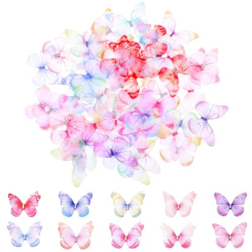 Ymapinc 60 Stück Transluzente Schmetterlinge Deko 3D Schmetterlinge Deko Mesh Schmetterling Wandtattoo Schmetterling 3D für Dekoration DIY Scrapbooking Wand Fenster Haarspange