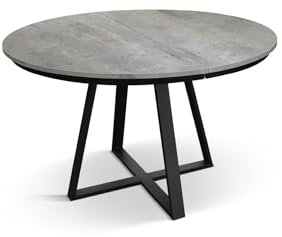 PAZZO DESIGN Table ronde extensible Melania, pieds croisés noirs, table de salon, table de cuisine, fabriquée en Italie, gris ciment, de 120 à 170 cm - Id_2081