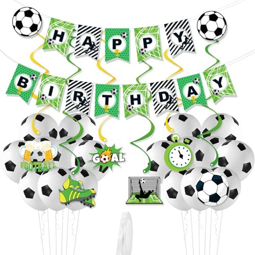 Football Party Decorations, Football Birthday Decorations Kit with Banner, Balloons, Ribbon, and Spirals, Perfect for Kids, Boys and Girls Football Theme Birthday Party
