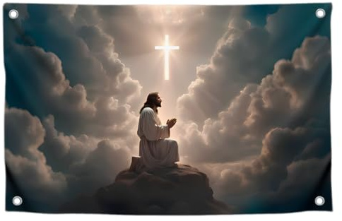 90 x 150 cm große Jesus-Kreuz-Flagge aus Polyester mit vier Messingösen – Dekoration für den Innen- oder Außenbereich – cooles Jesus-Banner für Dekoration Zuhause – Gott-Wandposter für draußen oder