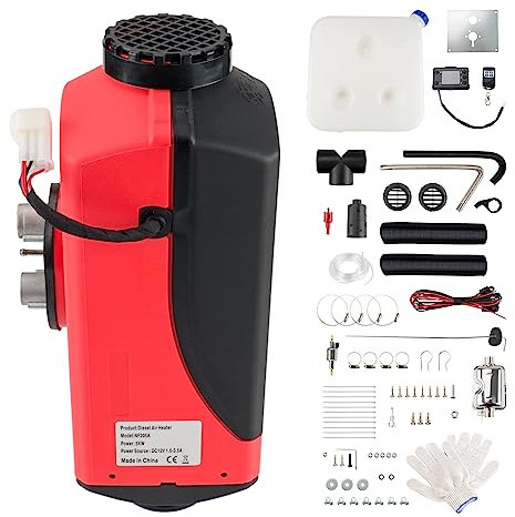 HALOYWB Chauffage Diesel 12 V 5 KW pour Tente, Voiture, Camping-Car, Camion, Camping-Car, remorque, Camping-Car Noir et Rouge Chauffage à air Diesel pour Camping-Car