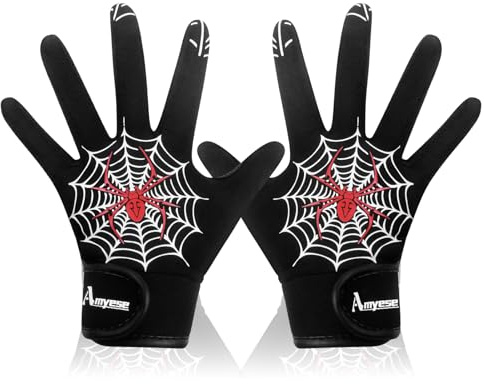 AMYESE Youth Baseball Softball Batting Gloves - Breathable Stretchy Firm Grip Softball Batting Gloves, Red Spider Sport Glove for Kids Girls Boys Baseball Practice Games