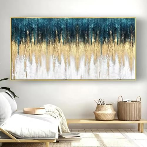JACBON Grande peinture à l'huile abstraite moderne peinte à la main sur toile, art mural pour décoration de salon, décoration d'intérieur faite à la main, 30 x 45 cm (12 x 18 pouces) avec cadre doré