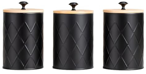 kiss me Set of 3 Black Tea Coffee Sugar Canisters,Tea Coffee and Sugar Canisters Set with Bamboo Airtight Lids,Storage Jars Coffee Bean Storage Jar,Decorative Kitchen Food Storage
