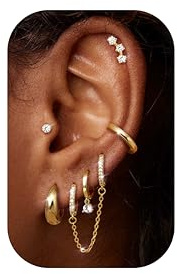 Diamday 6 Paar Ohrringe Gold für Damen Chirurgenstahl Helix Piercings Ohrringe Set Creolen Ohrstecker für Mehrfach Piercings Medizinische Zirkon Ohrstecker Knorpel Conch Tragus Piercing Ohr Schmuck