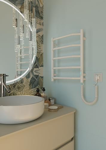 Elna® Scaldasalviette Elettrico Bianco 50x42 cm, 93W - Termosifone Bagno in Acciaio Inox 304 con Termostato & Timer, IP44 - Scaldasalviette a Parete