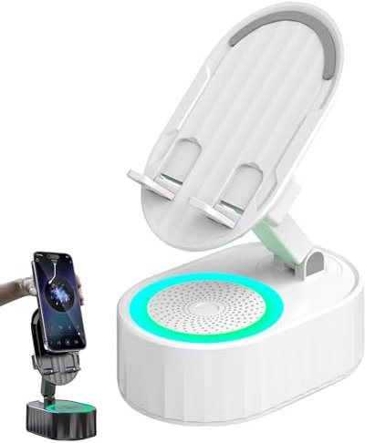 DJMAW Cell Phone Stand, 2025 Upgraded Cell Phone Stand With Induction Speaker/Power Bank/Atmosphere Light, Wireless Induction Bluetooth Speaker, Wireless Induction Audio Bluetooth Speaker(White)