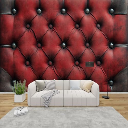 PaxGloz Fototapete Rote Chesterfield Tapete 3D Lederoptik Tapeten Vliestapete Modern Wandtapete Wohnzimmer Schlafzimmer Kinderzimmer Wanddeko Motivtapeten 300 x 210 cm (B x H)