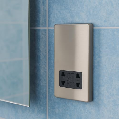 CGC Lighting Dual Voltage Shaver Socket Plug Bathroom Wall Outlet Slim Curved Edge (Stainless Steel)