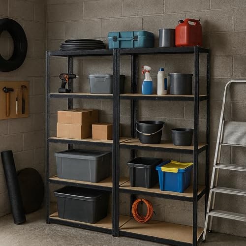 Home Treats Shelving Units Heavy Duty Garage Shelves 5 Tier Storage Racking For Warehouse Office Workshop Shed Boltless (5, Black)