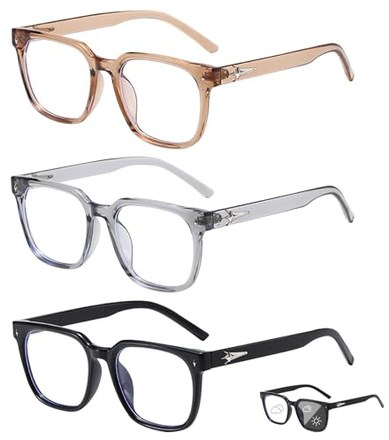 FOSDICK 3 PCS Blaulichtfilter Brille Damen Herren, Mode Blue Light Glasses, Lesebrille Ohne Sehstärke, Fake brille, Photochrome Blaulicht Brille, Blaulichtbrille, Blaufilter Brillen für Handy PC Lesen