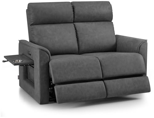 M MCombo 2 Sitzer Fernsehsessel Elektrisch Verstellbar 155°Zero-Gravity-Kinosessel mit Verstecktem Beistelltisch, 2 Sitzer Sofa mit Schlaffunktion 35D Vollschaum-Sitzkissen 7719M1 (Dunkelgrau)