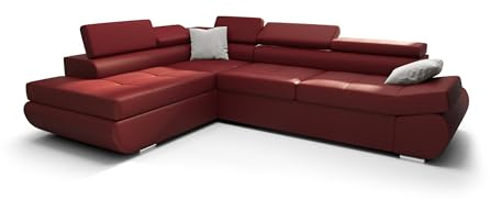 O-Sofa Ecksofa Kongo RBN03, Eckcouch in L-Form mit Schlaffunktion, Farbe: Rot, Kunstleder, Ottomane Links