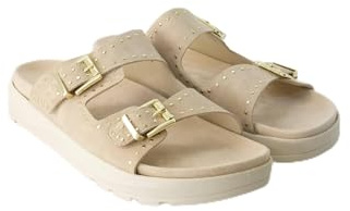 Terry A10 Damen Pantoletten Veloursleder | Pantoletten, Beige, Schnalle, Nieten, Damen, Schuhe