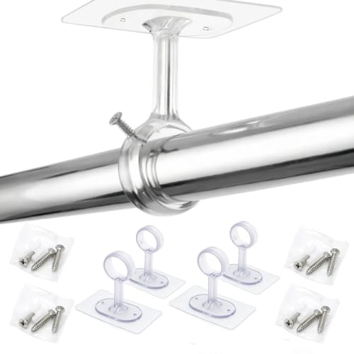 Quorumsg 4 Pezzi Supporti per Bastoni Tende, Supporto per Asta Tenda Senza Fori, Staffa Autoadesiva Senza Bucare con Viti, Staffa da Soffitto per Bagno, Camera da Letto e Soggiorn