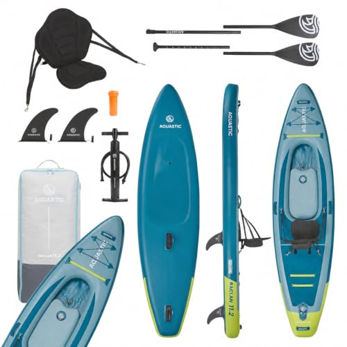 AQUASTIC Raglan 11'2 SUP-Kajak-Hybrid für Touring, 340 cm | Aufblasbar, 89 cm breit, bis 120 kg, 15 PSI, EVA-Deck und Kajaksitz mit 2-in-1-Paddel im Set